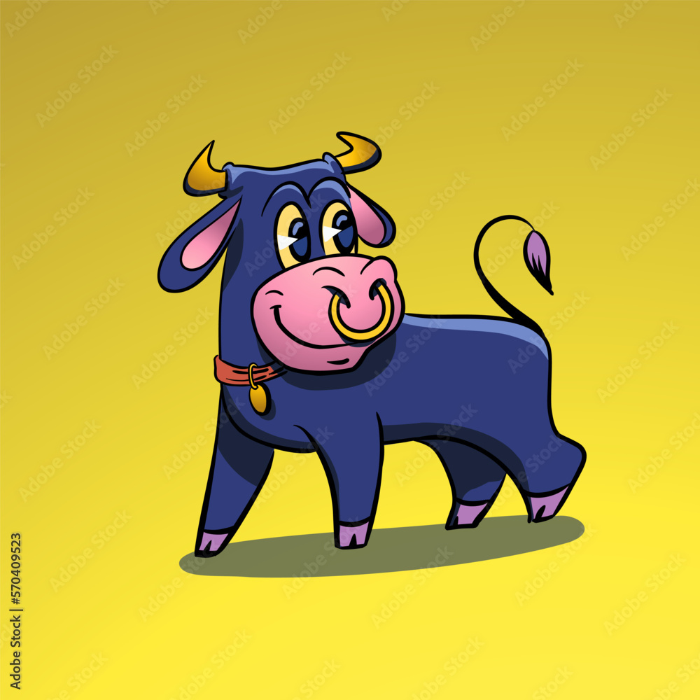 Image of a cartoon bull. Images for children. Kindergarten. Wall art. Printing. Postcard. Design. Flat design.   
