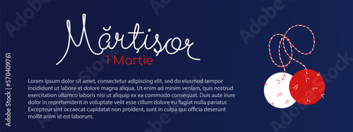 Martisor background with traditional accessory. Red and white symbol of spring. Romanian and Moldavian March talisman. Poster template with copy space Vector illustration