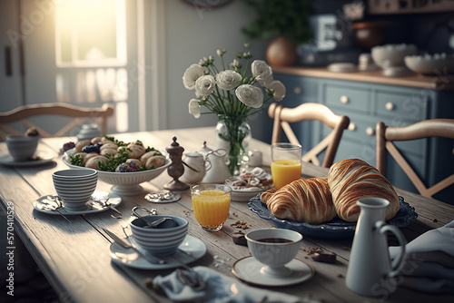 Breakfast morning background. Illustration Generative AI