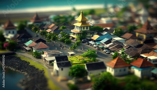 miniature style bird eye view picture of cityscape, inspired from Asian ancient town view, idea for travel or tourism background wallpaper, Generative Ai