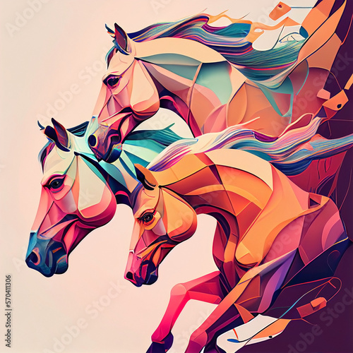 Running Horses, graffiti wall art - vector art design - AI Generated