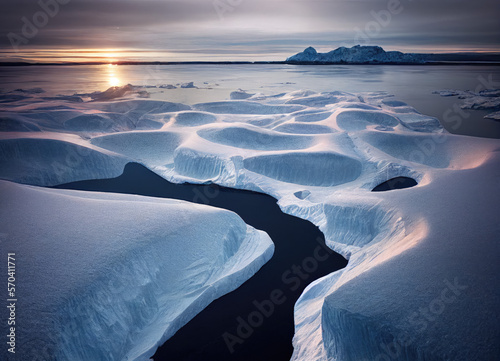 frozen arctic landscape with water and ice