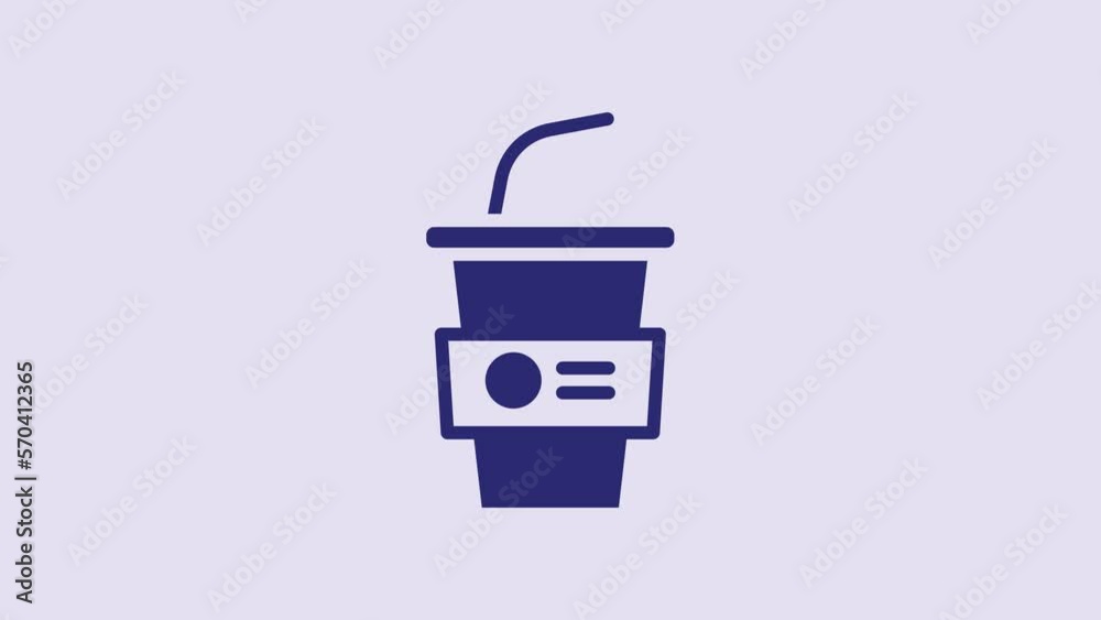 Blue Paper glass with drinking straw and water icon isolated on purple background. Soda drink glass. Fresh cold beverage symbol. 4K Video motion graphic animation Blue Paper glass with drinking straw and water icon isolated on purple background. Soda drink glass. Fresh cold beverage symbol. 4K Video motion graphic animation
