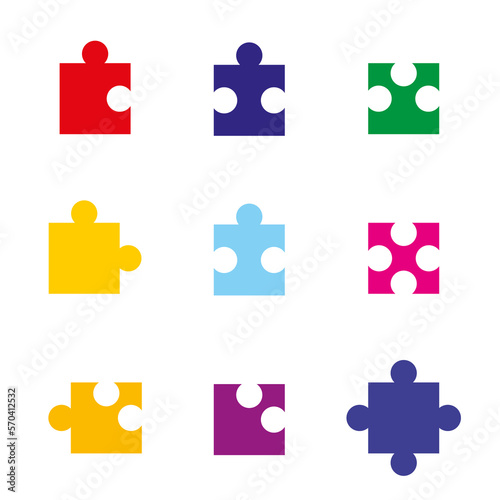 Set of simple flat jigsaw puzzle piece colored, editable