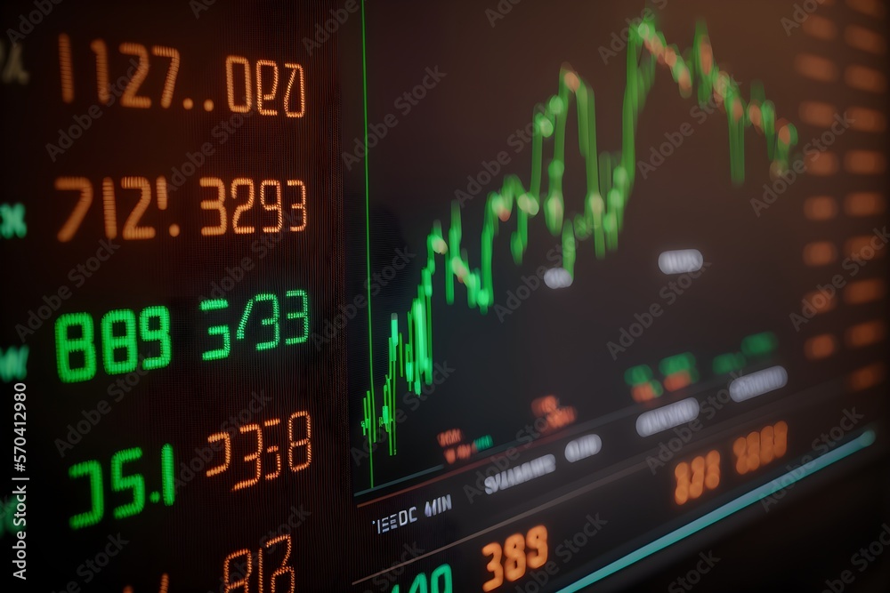 Naklejka premium Stock Chart, Stock Price, Forex Price, Forex Chart, Digital Stock Screen, Generative AI