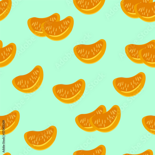 seamless pattern of two slices of tangerine. Fruit isolated in semi realistic style. vector image. 