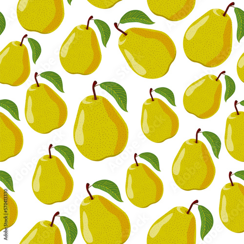 seamless pattern of bright pear in a realistic style with a leaf in vector. 