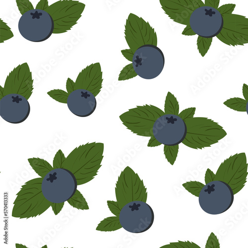 seamless pattern of blueberry with leaf. berry on isolated background in flat style. vector image. 