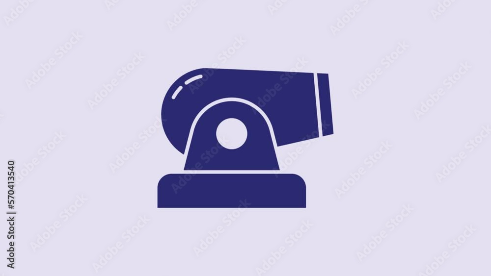 Blue Cannon icon isolated on purple background. 4K Video motion graphic animation Blue Cannon icon isolated on purple background. 4K Video motion graphic animation