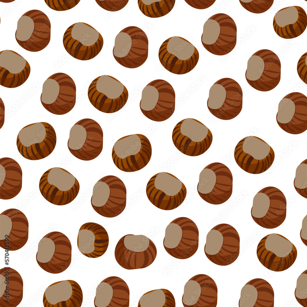 Obraz premium seamless pattern of hazelnuts. several nuts on an isolated background in the style of semi-realism. vector image. 