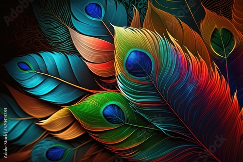 The creative peacock's colorful feather, on a black background photo