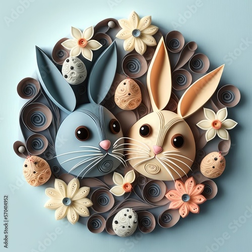 papercut of bunnies with eggs