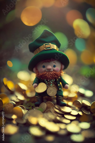 Leprechaun with Gold and Rainbow - Generative AI  © MICAH WEBER