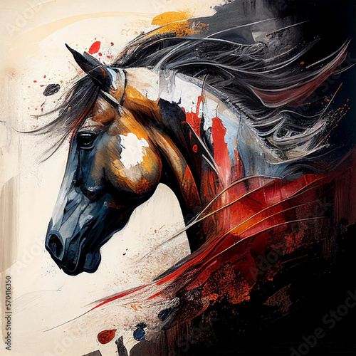 Horse ink paint - beautiful painting with artistic symbolism - AI Generated