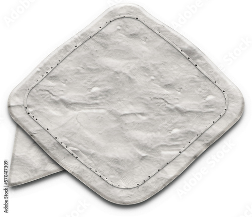 White isolated plasticine speech bubble with cloud shape. Textured rhombus. Hand drawn illustration