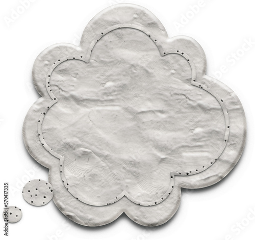 White plasticine speech bubble with cloud shape. Isolated hand drawn illustration