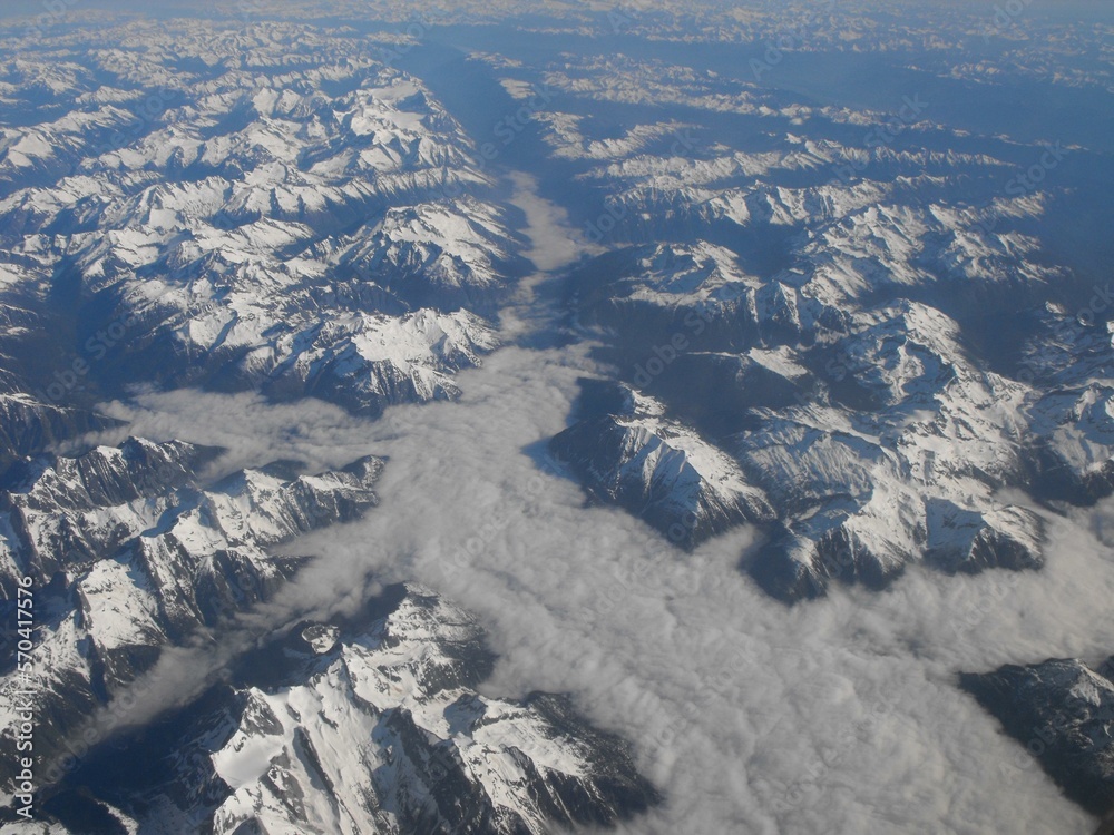 Selkirk Mountain Range in British Columbia view at 40,000 feet