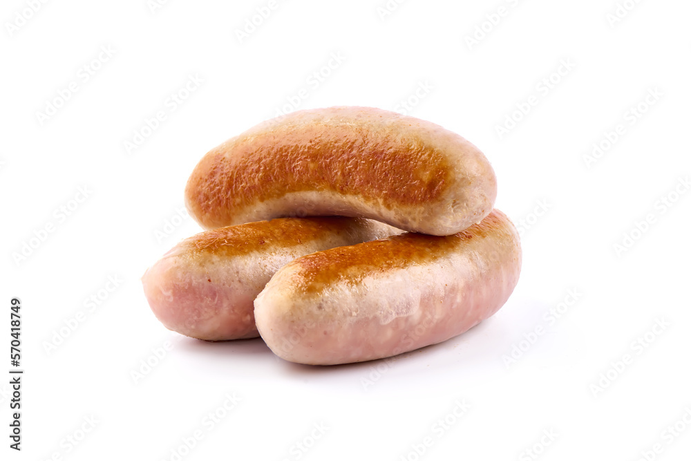 Grilled pork bangers, isolated on white background. Grilled pork bangers, isolated on white background.