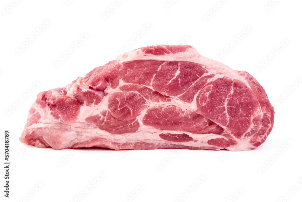 Raw pork sh?ulder steaks, isolated on white background. High resolution image.