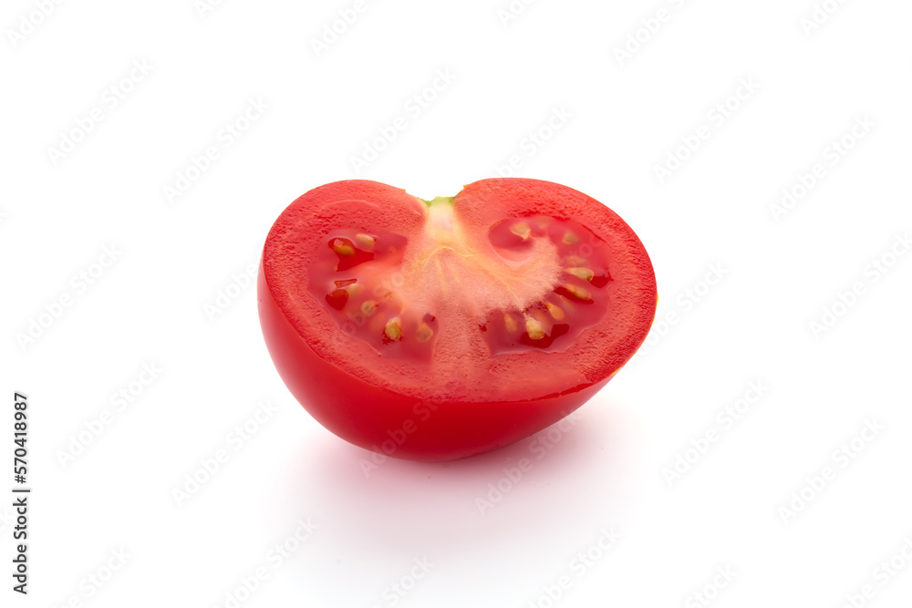 Plum tomatoe slice, Roma tomatoes, isolated on white background. Plum tomatoe slice, Roma tomatoes, isolated on white background.