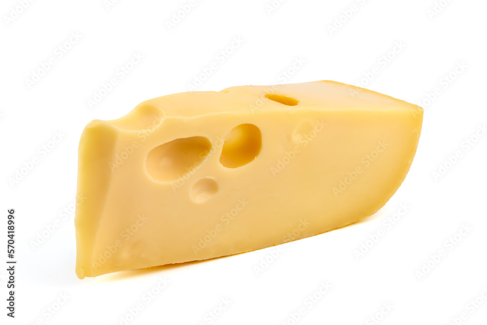 Maasdam cheese, isolated on white background.