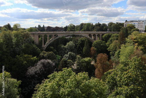 The Passerelle, also known as the viaduct or old bridge, overlooking the Ptrusse river valley of Luxembourg city