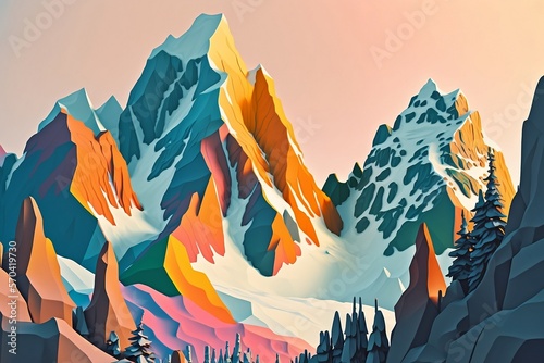 Illustration of a Snowy Mountain Peeks
