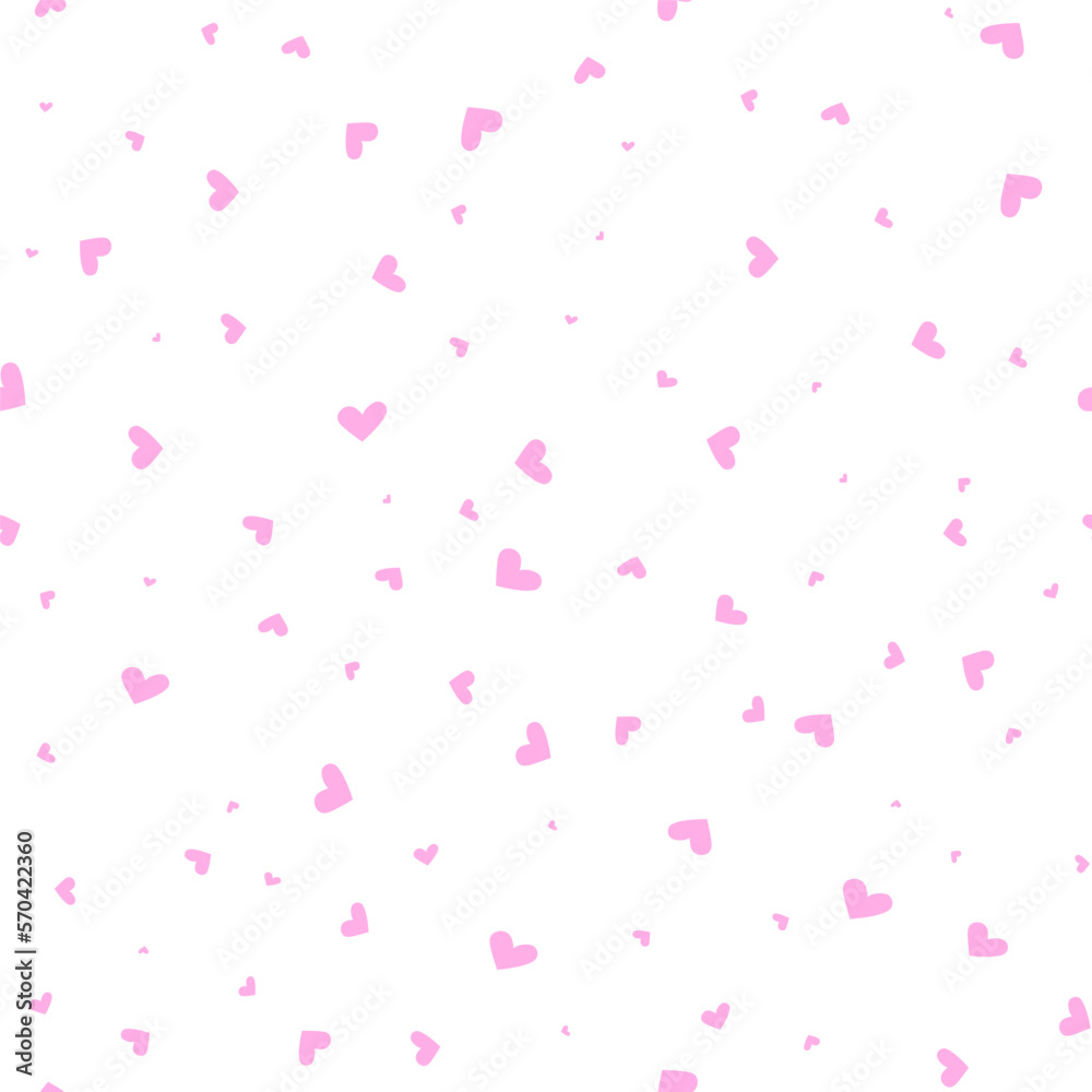 Vector illustration. Seamless pattern with hand drawn hearts scattered randomly. Festive background for Valentine's Day, birthday, women's day and wedding design. Wallpaper, gift wrapping, textiles.
