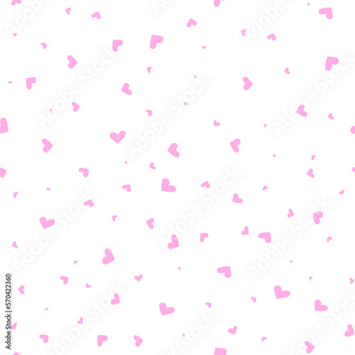 Vector illustration. Seamless pattern with hand drawn hearts scattered randomly. Festive background for Valentine's Day, birthday, women's day and wedding design. Wallpaper, gift wrapping, textiles.