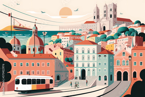view of the town of Lisbon Portugal. Generative AI