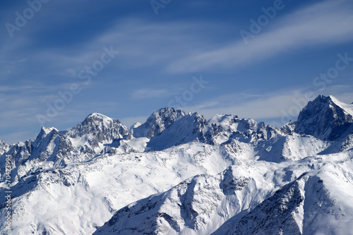 View from the slope of Mount Elbrus, Caucasus Mountains.