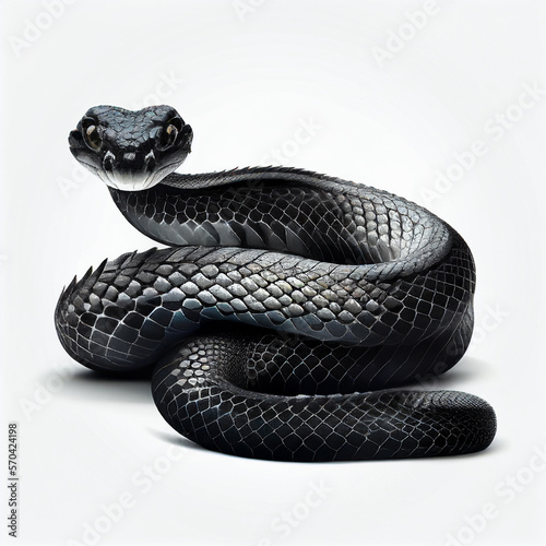 Poisonous black mamba snake in a threat pose before attack, isolated on white photo
