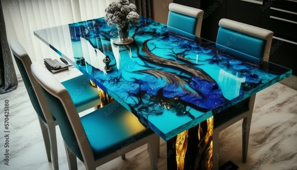 beautiful, unique epoxy resin dining table Stock Illustration Adobe Stock