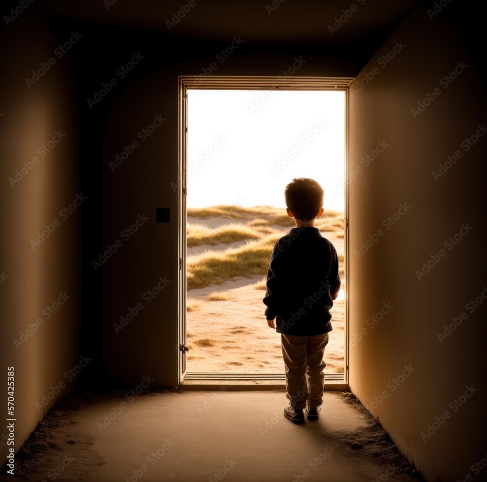 Fototapeta premium young boy near a door