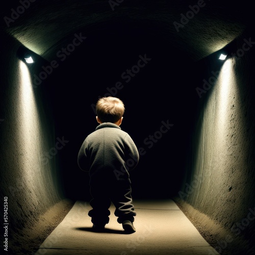 young boy in a tunnel 