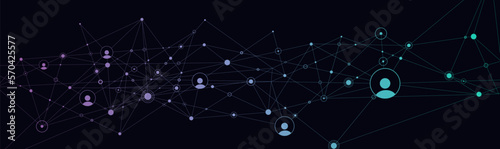 Network background. Connections with points, lines, and people icons. Vector technology background