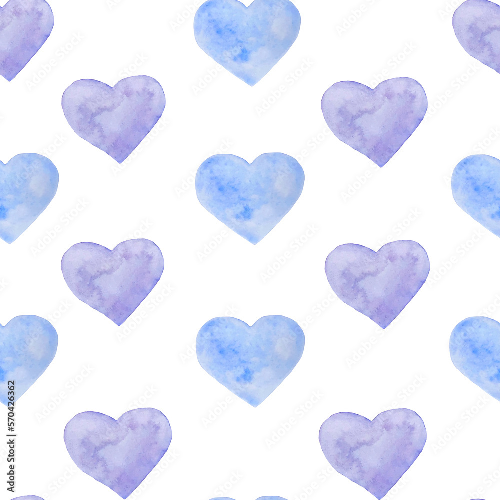 watercolor set of two hearts in a delicate shade of blue and purple. For printed textile and paper products
