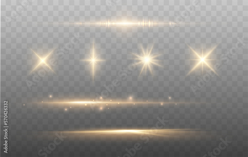 Set of Shine glowing stars. Vector Golden Sparks isolated.