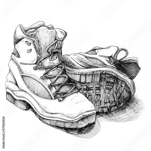 Ink and pen trekking shoes illustration, trekking shoes