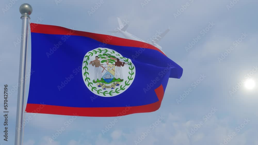 Animation Seamless Looping National Flag with Airplane  -Belize