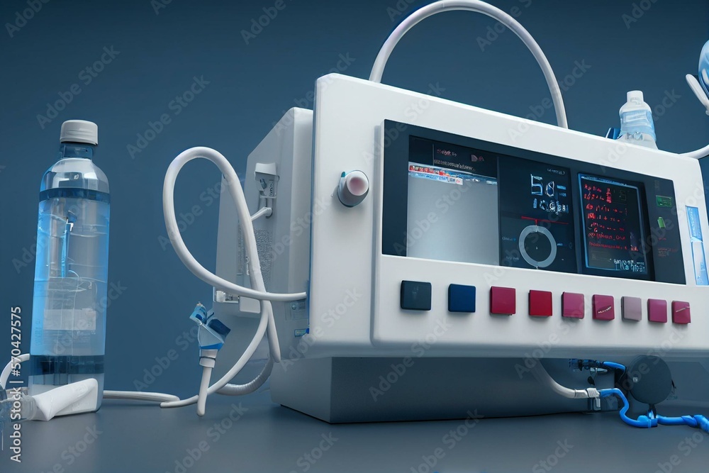 Medical device in UK NHS EMS ICU hospital room,infusion pump dripping