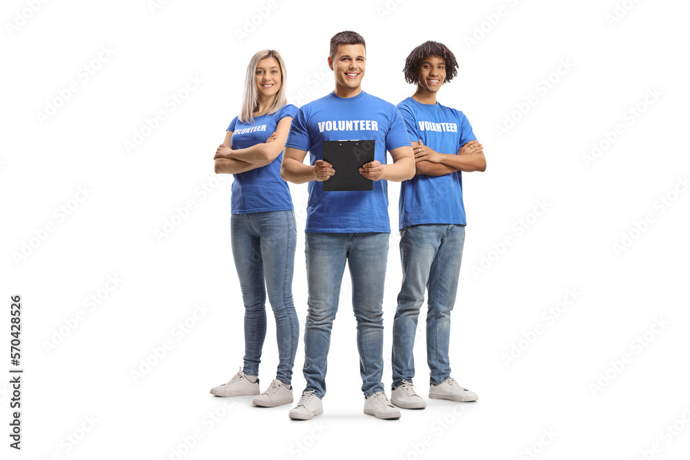 Group of volunteers in blue t-shirts Group of volunteers in blue t-shirts