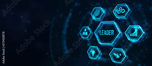 Internet, business, Technology and network concept.Successful team leader. Business leadership concepts. A successful team leader is a manager market leader. 3d illustration.