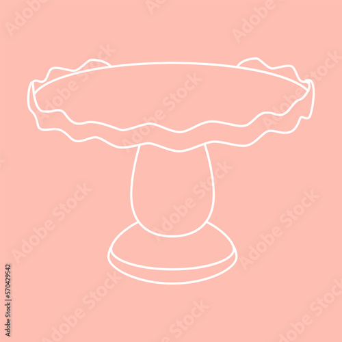 Cartoon birthday glass empty cake stand on pink background. Colorful cartoon vector illustration.