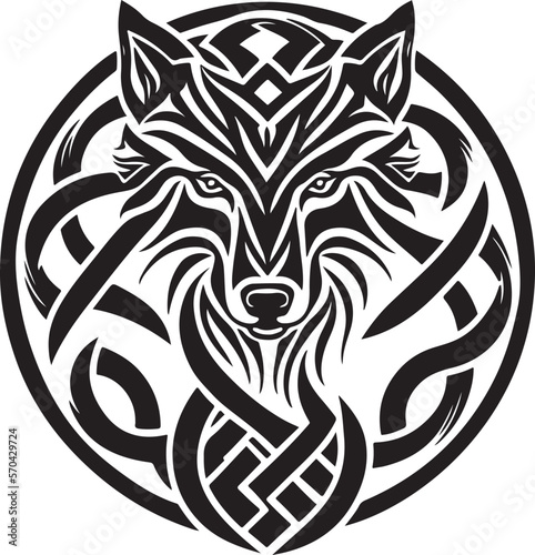 Vector illustration of wolf head with ornament