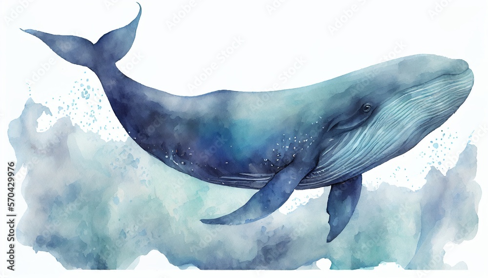 Watercolor blue whale illustration isolated on white background ...