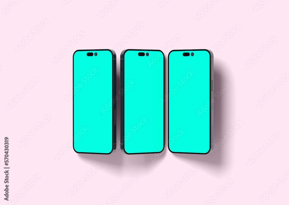 Render of realistic smartphones for application and mobile website design presentation. 3D render Render of realistic smartphones for application and mobile website design presentation. 3D render