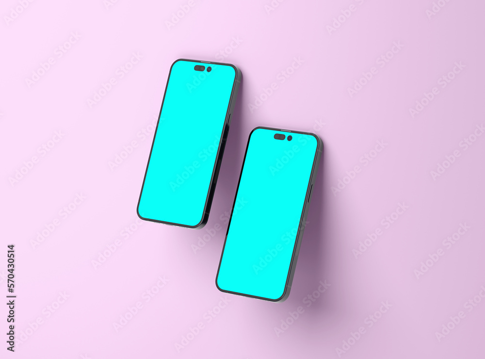 Render of realistic smartphones for application and mobile website design presentation. 3D render Render of realistic smartphones for application and mobile website design presentation. 3D render