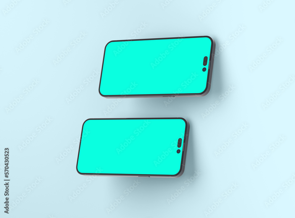 Two smartphones 14 pro max mockup for App and Website UI branding. 2 Phones in front and back side. 3D render Two smartphones 14 pro max mockup for App and Website UI branding. 2 Phones in front and back side. 3D render