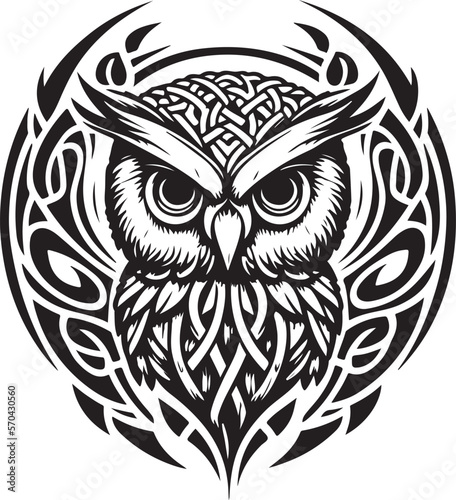 Black and white line art of owl head. Good use for symbol, mascot, icon, avatar, tattoo,T-Shirt design, logo or any design.